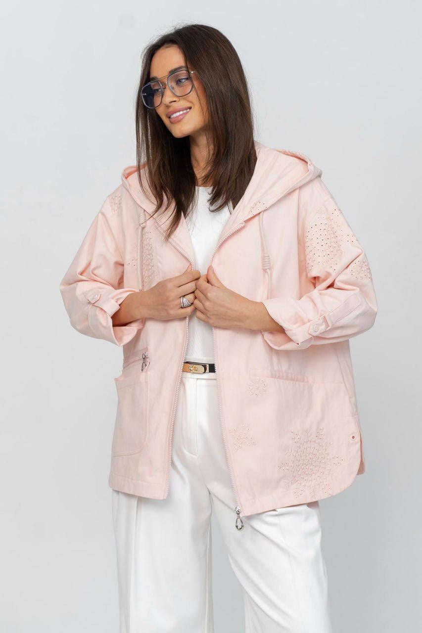 Куртка-ветровка котоновая Ришелье oversize 5XL Розовый зефир (33356689)