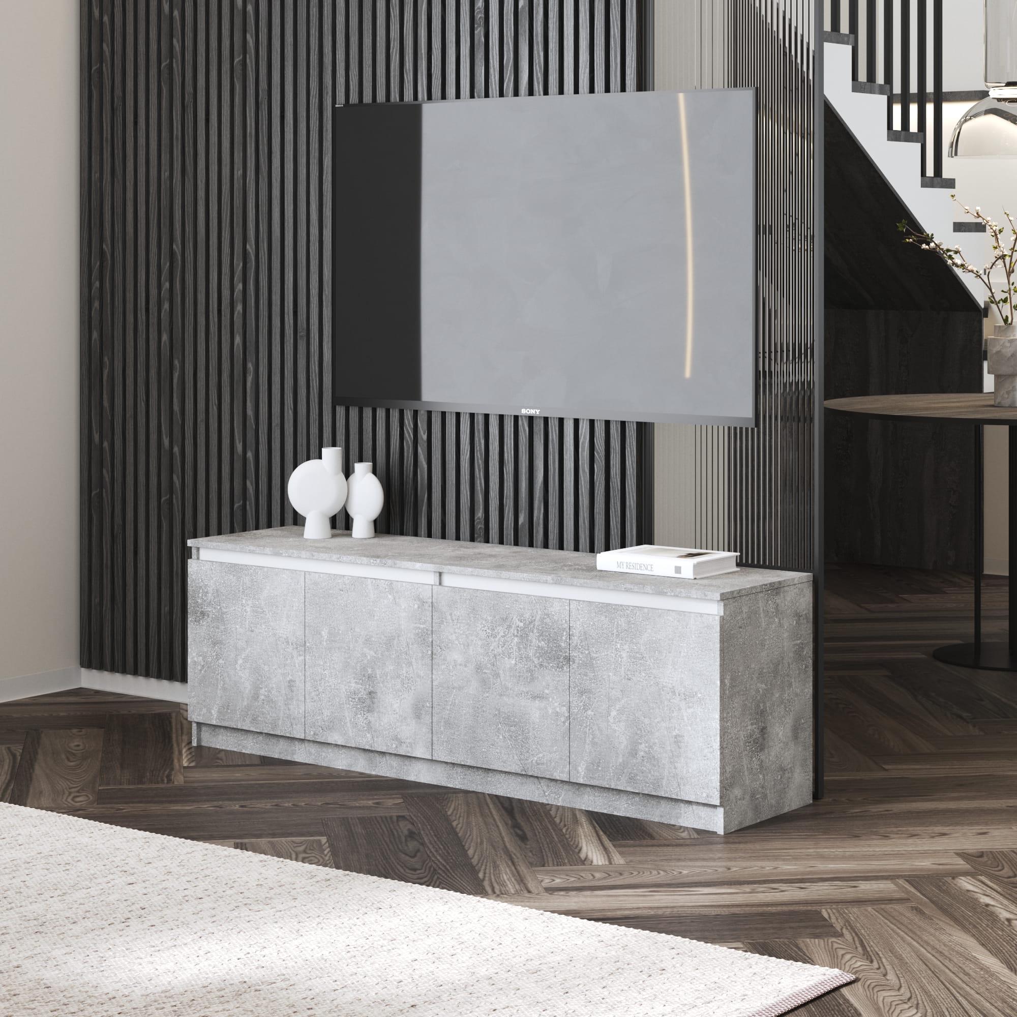 Тумба під телевізор ЛДСП з фасадами без ручок Бетон/Білий Тумба під телевізор ЛДСП з фасадами без ручок Бетон/Білий