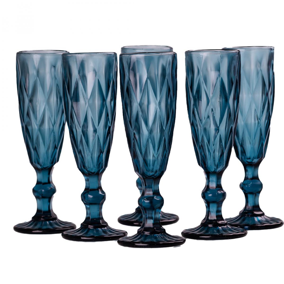 Набор бокалов для шампанского фигурные граненые из толстого стекла 6 шт. Синий (HP036BL)