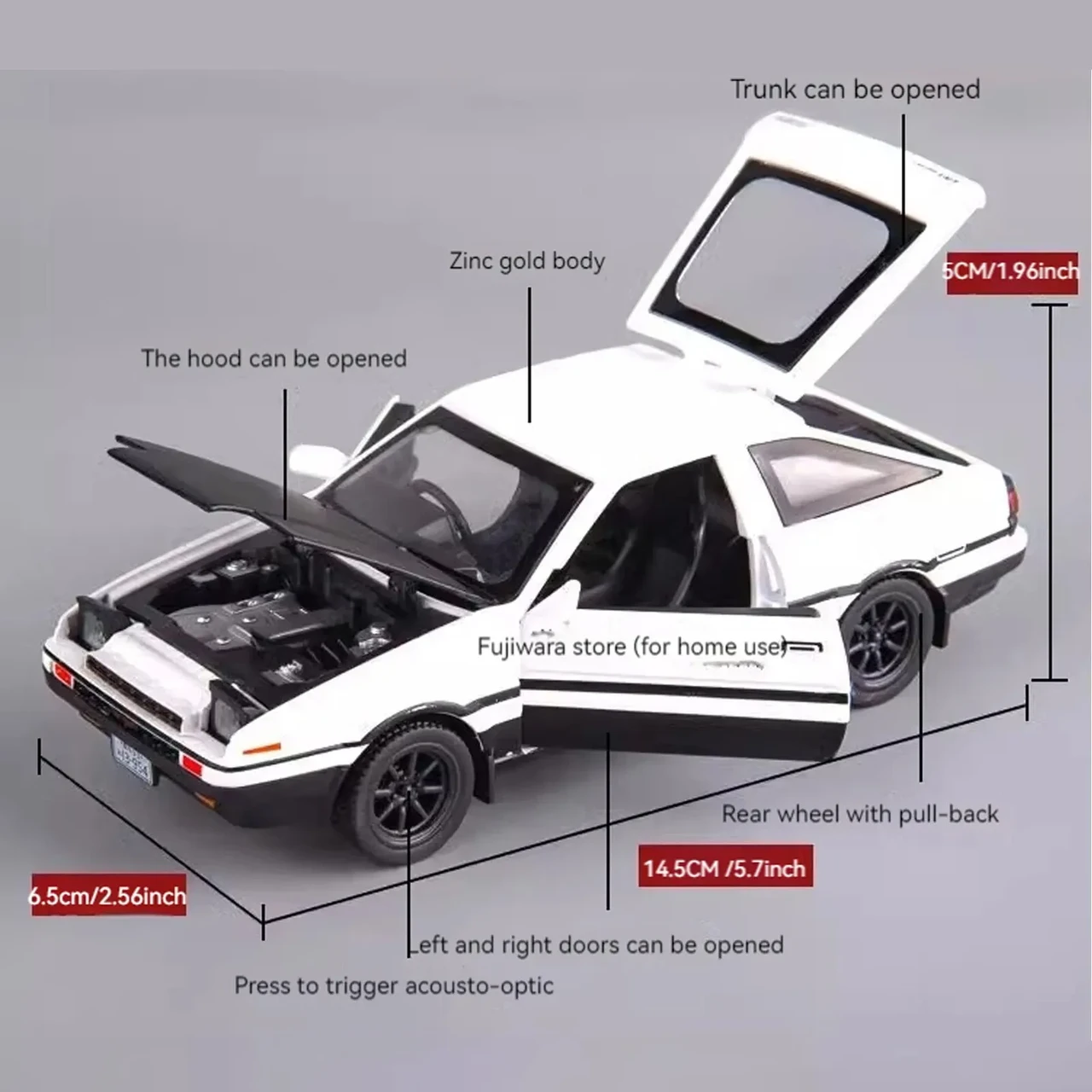 Модель автомобиля TOYOTA Corolla AE86 Sprinter металлическая на батарейках 1:32 (1282) - фото 2