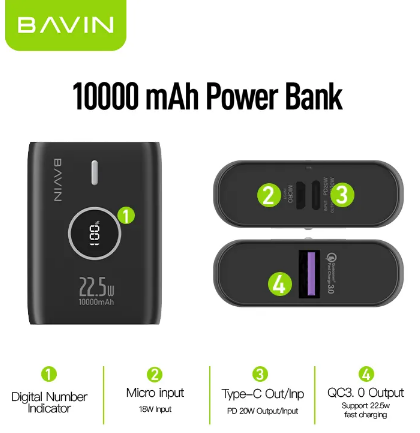 Повербанк Bavin PC003 10000 мАч 22,5 Вт Fast Charging Черный (10196155) - фото 4