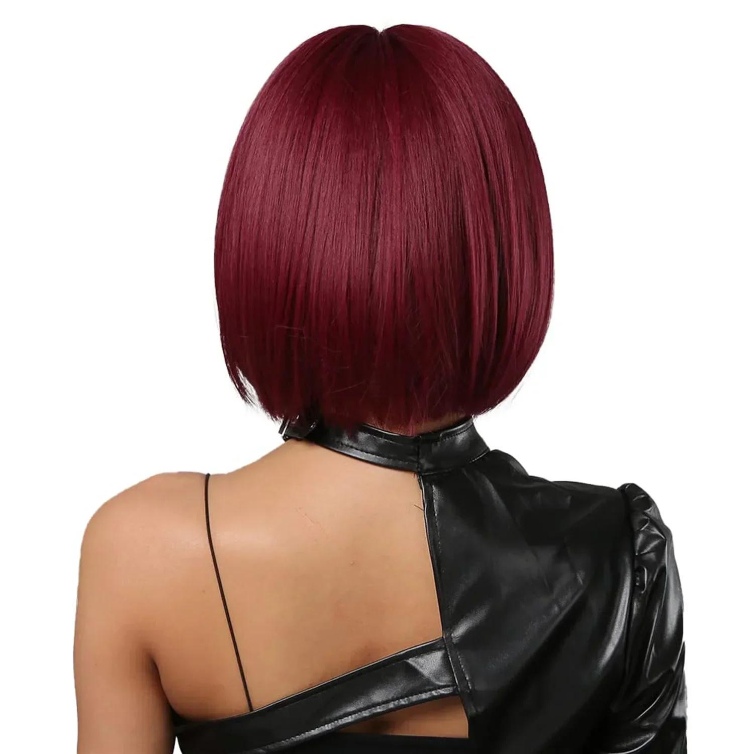 Перука боб-каре з чубчиком на сітці пряме волосся 30,48 см Малиновий (3000004028)