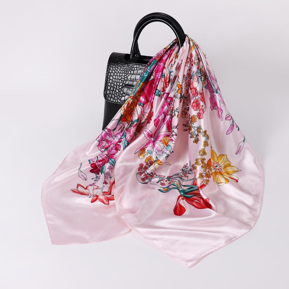 Шелковый платок Цветочный Mosi 90х90 см Розовый - фото 4