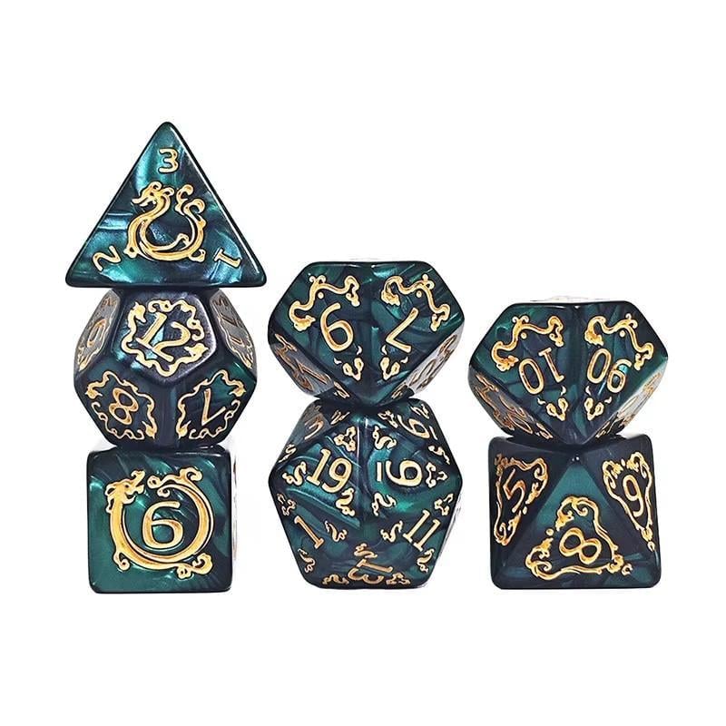 Набір гральних кубиків для D&D/TTRPG поліедричні 7 шт. Темно-зелений (1545)
