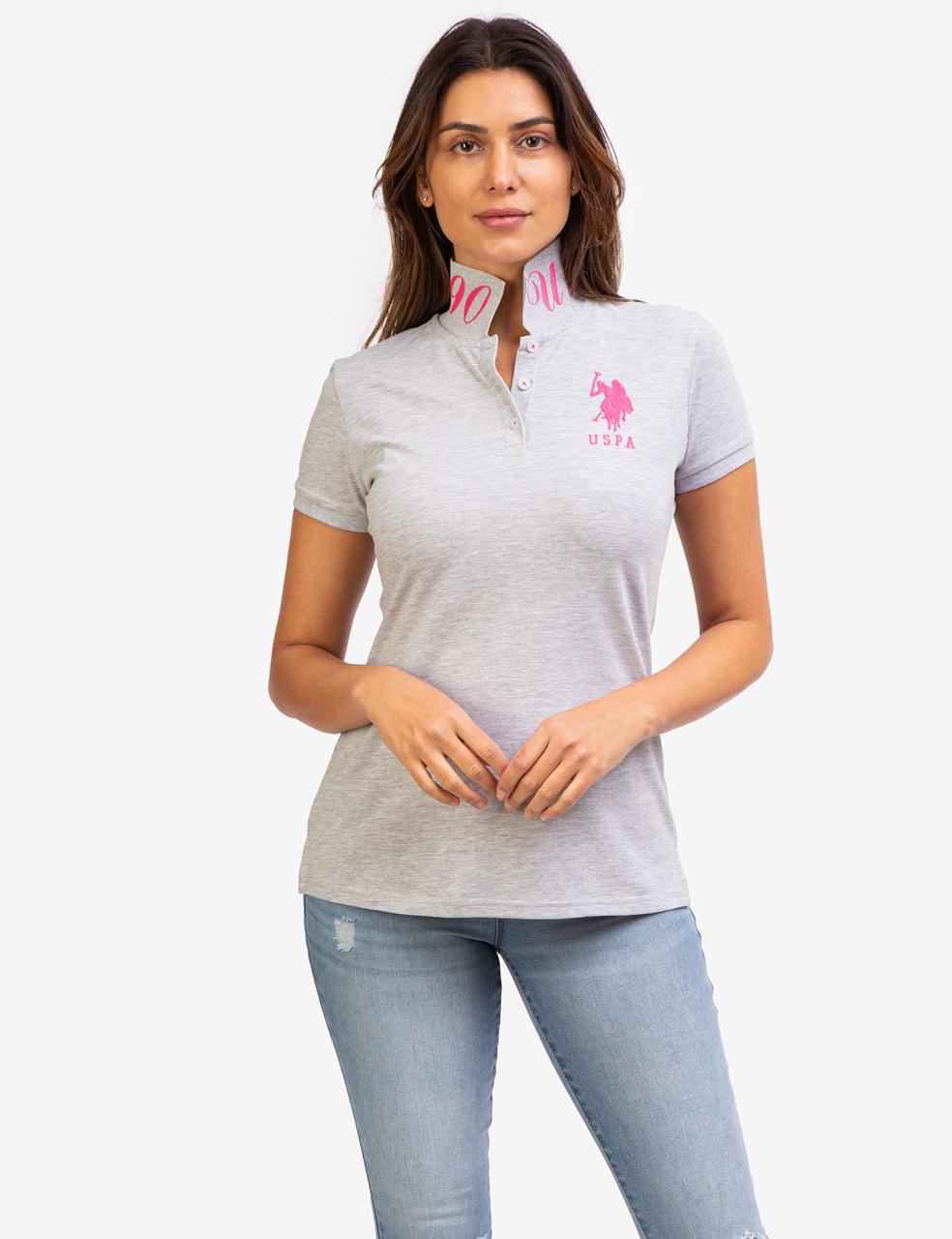 Футболка жіноча поло U.S. Polo Assn. PRINTED POLO SHIRT M Сірий (15397503) - фото 1