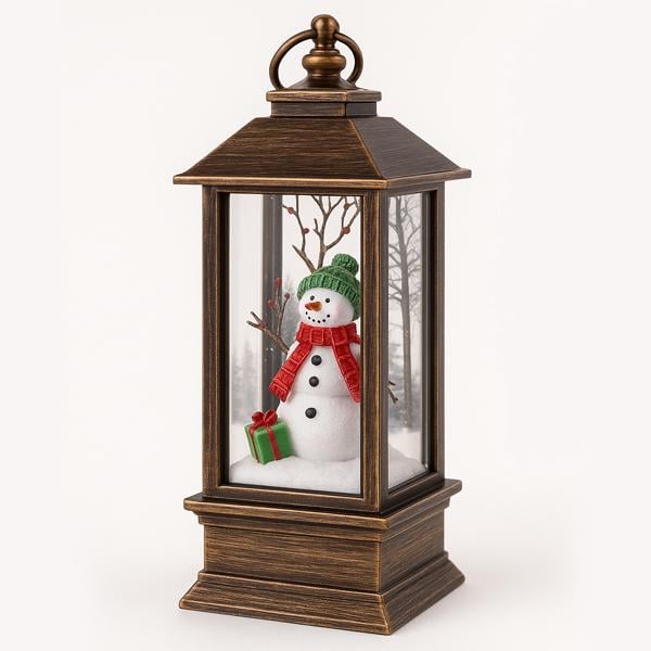 Рождественский LED-фонарь 16 см с эффектом снега беспроводной Снеговик (id_3101)