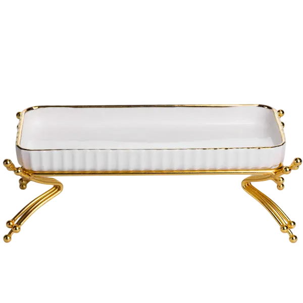 Блюдо фарфоровое Casual на металлической подставке Белый (147-107-LB-1566G)