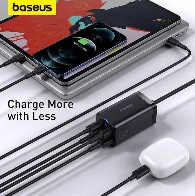 Зарядний пристрій BASEUS GaN3 Pro Desktop Fast Charger QC4.0+PD3.0 65W 2 USB + 2 Type-C 3A з кабелем 100W 20V/5A 1 м (18966031) - фото 7