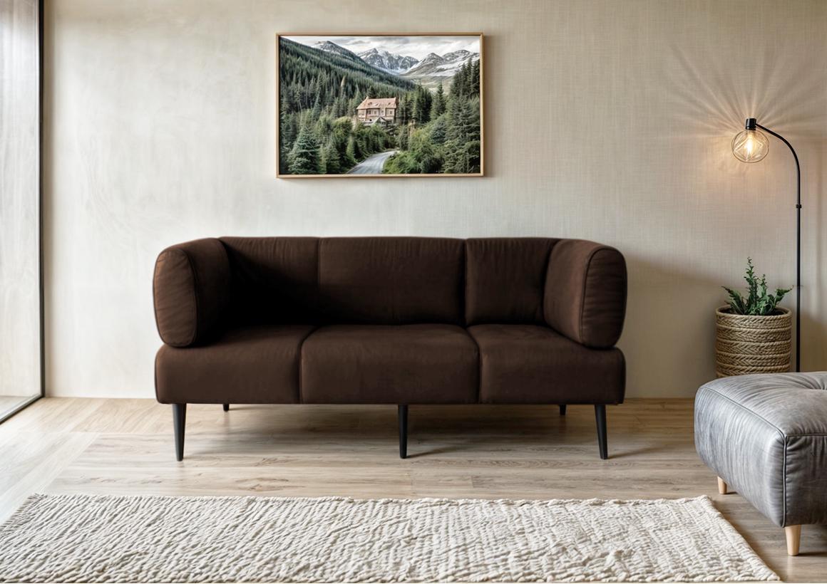 Диван з підлокітниками Tobi Sho Бенно-1 офісний з конусною ногою 1800х720х750 мм велюр Emilia 27 Chocolate