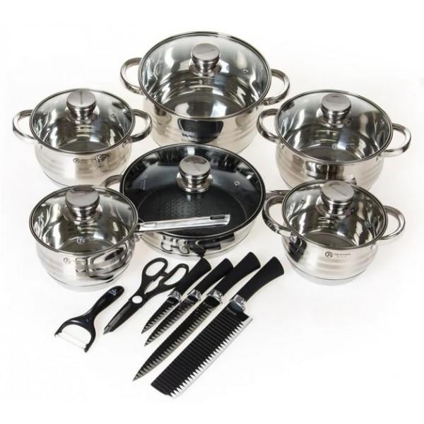 Набор посуды из нержавеющей стали Top Kitchen TK-00010 + набор ножей 18 пр.