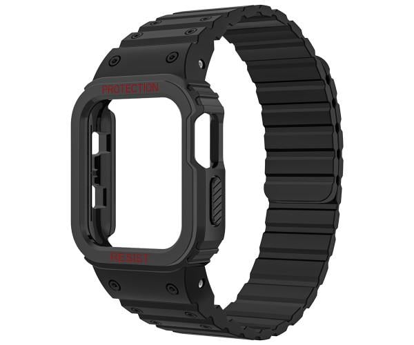 Ремешок Silicone Magnetic с защитным чехлом для Apple Watch 42/44/45 мм Черный