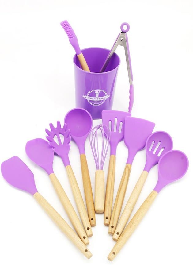 Набір кухонного приладдя A-Plus з бамбуковими ручками 12 пр. Фіолетовий ( 8776)