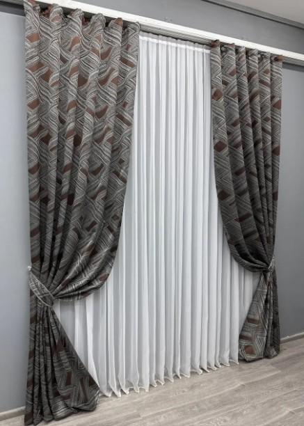 Комплект штор Mystery жакард 1,5х2,9 м 2 шт. Сірий/Венге (1623ш) - фото 2