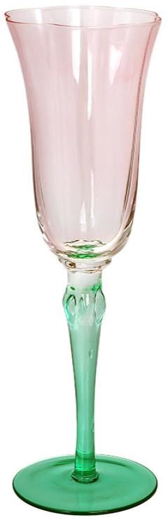 Набір скляних келихів для шампанського Flower Glass 200 мл 6 шт. Рожевий/Зелений