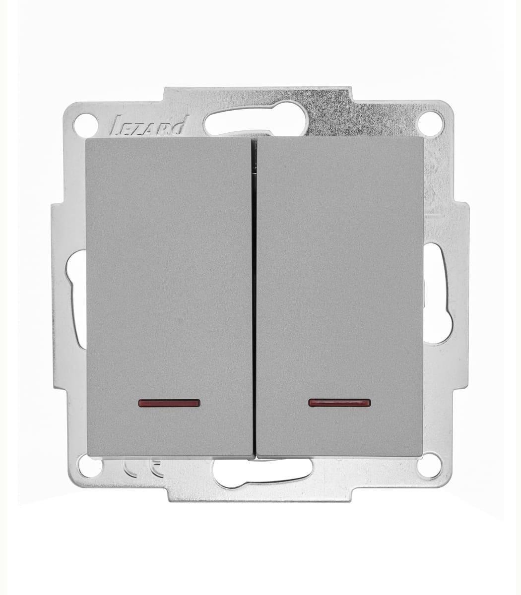 Выключатель двухклавишный Lezard Vesna с подсветкой Серый (27549862)