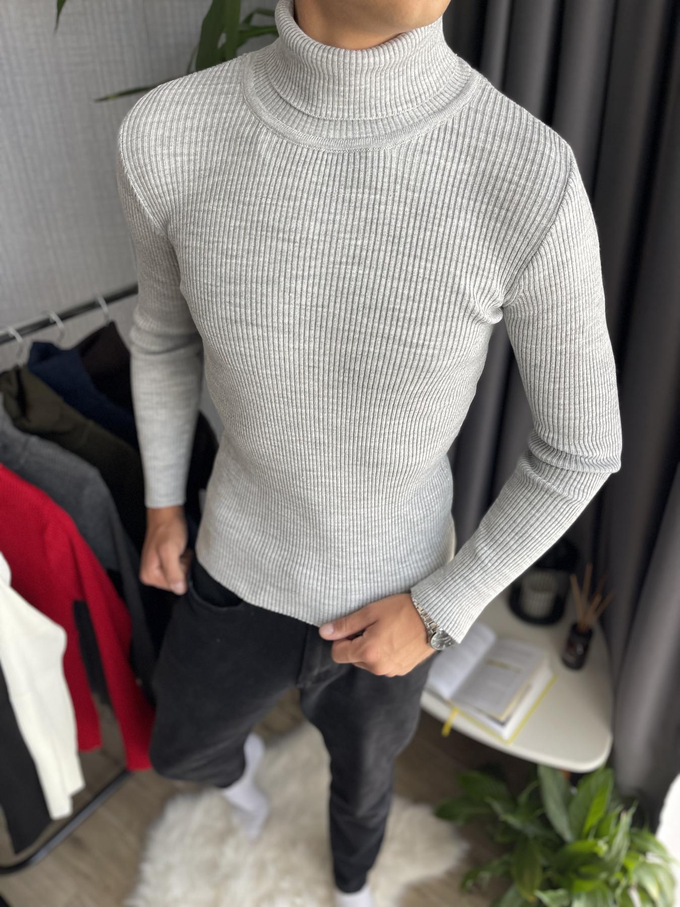 Гольф мужской с высокой горловиной в рубчик XXL Серый (26535/4/4) - фото 1 Гольф мужской с высокой горловиной в рубчик XXL Серый (26535/4/4) - фото 1