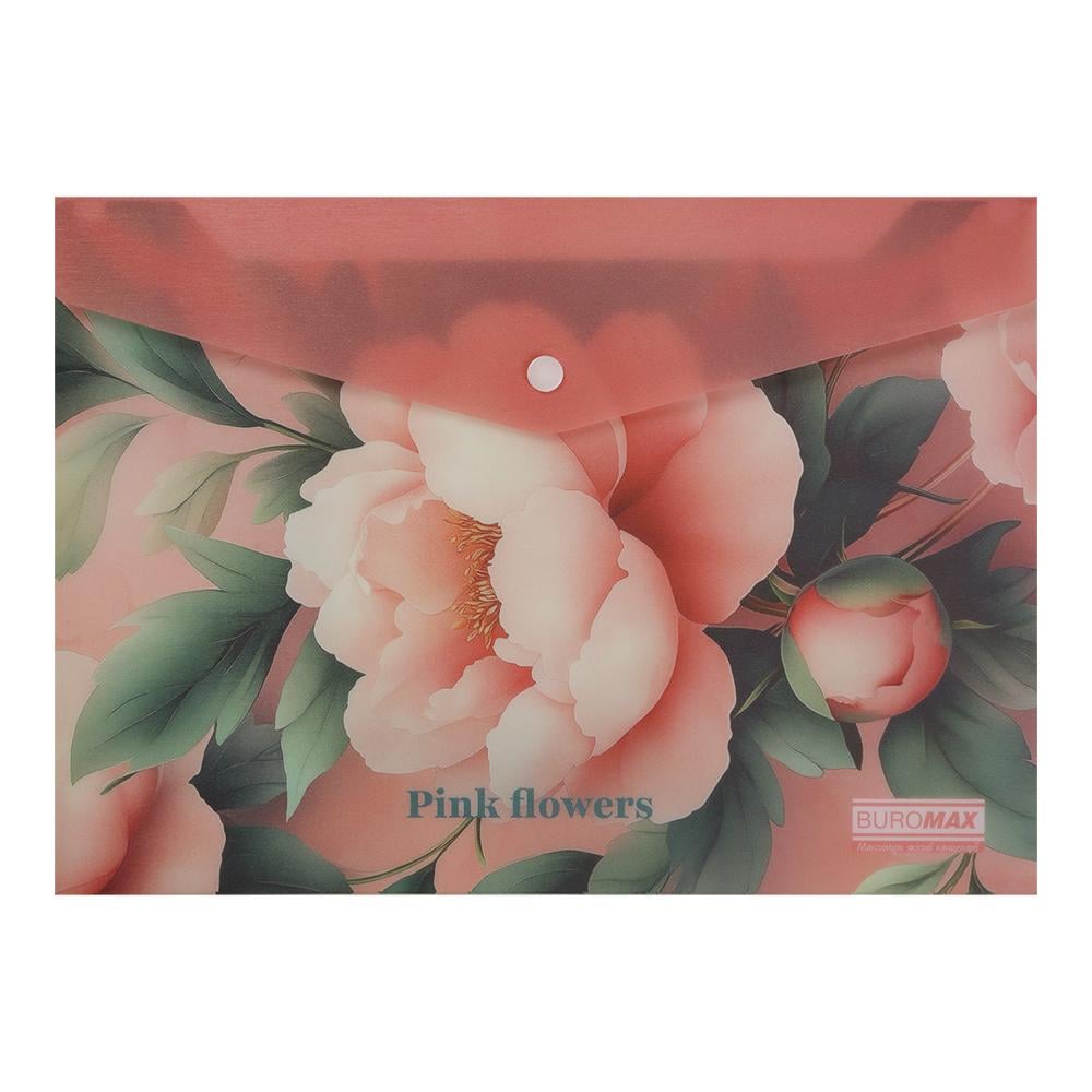 Папка-конверт Buromax Peony Arabeski на кнопке A4 полипропилен Розовый (BM.3943-10)