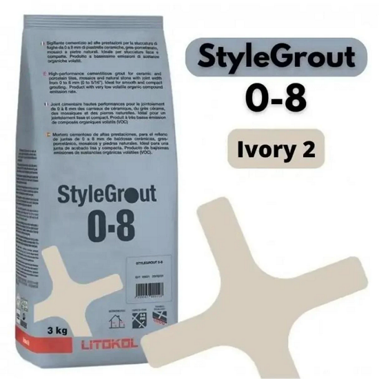 Затирка для плитки цементная Litokol StyleGrout 0-8 3 кг Ivory 2 (SG08IVR20063)