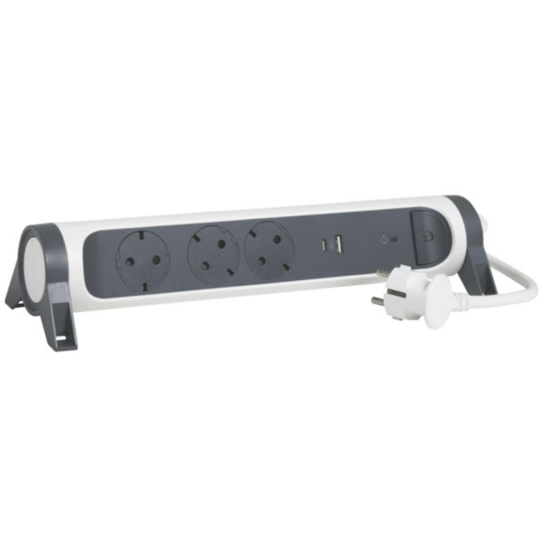 Удлинитель LeGrand ПРЕМИУМ 3х2К+Из розетки 16 А с USB A+C с ПЗИП с кабелем 1,5 м Белый/Черный (3139728177)