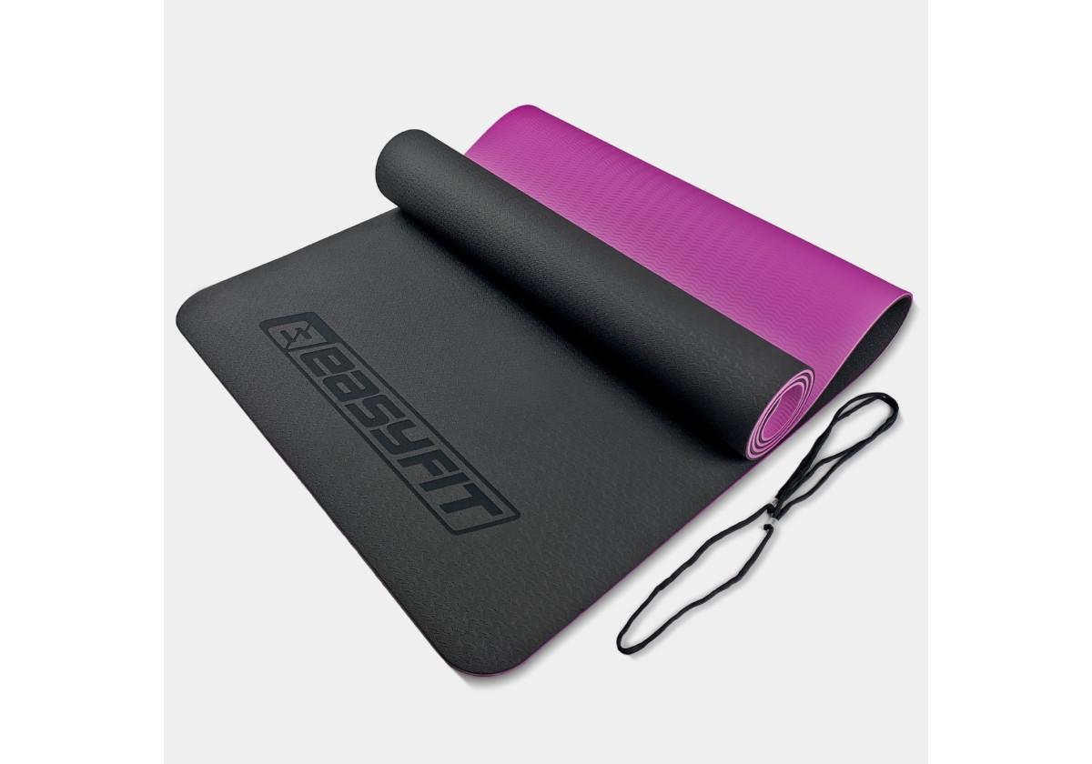 Коврик для йоги и фитнеса EasyFit TPE/TC двухслойный 6 мм Черный/Фиолетовый (EF-1924-BV)