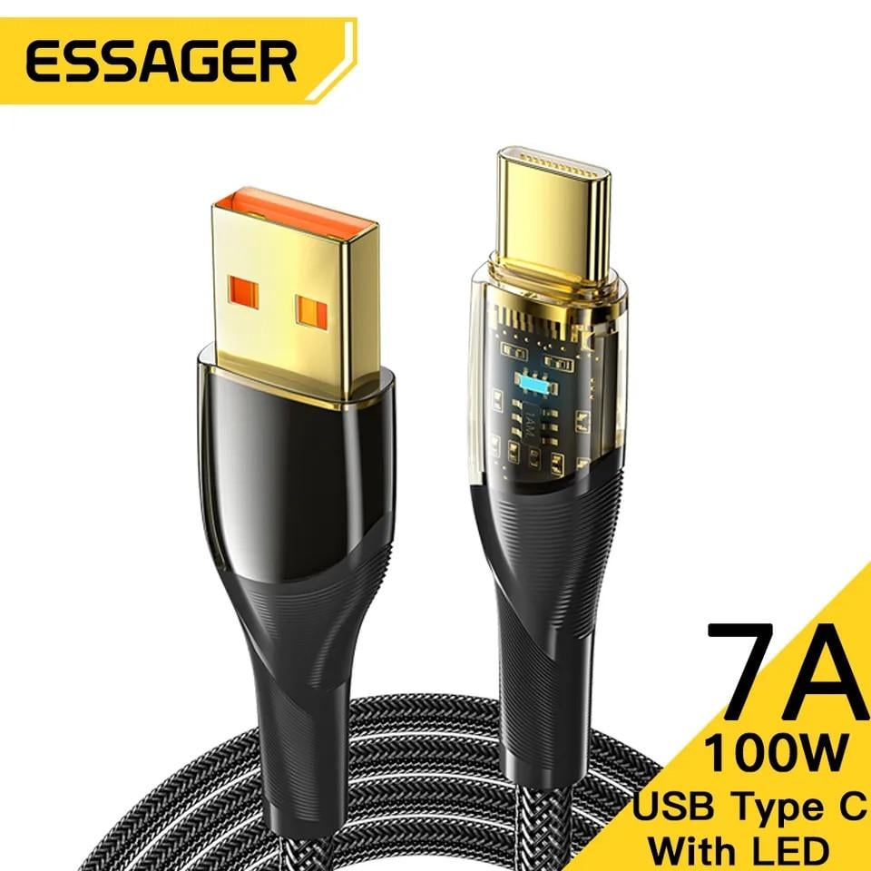 Кабель Essager USB to Type-C PD/QC 100W 7A Black Transparent 1 м Black (25397394) - фото 11 Кабель Essager USB to Type-C PD/QC 100W 7A Black Transparent 1 м Black (25397394) - фото 11