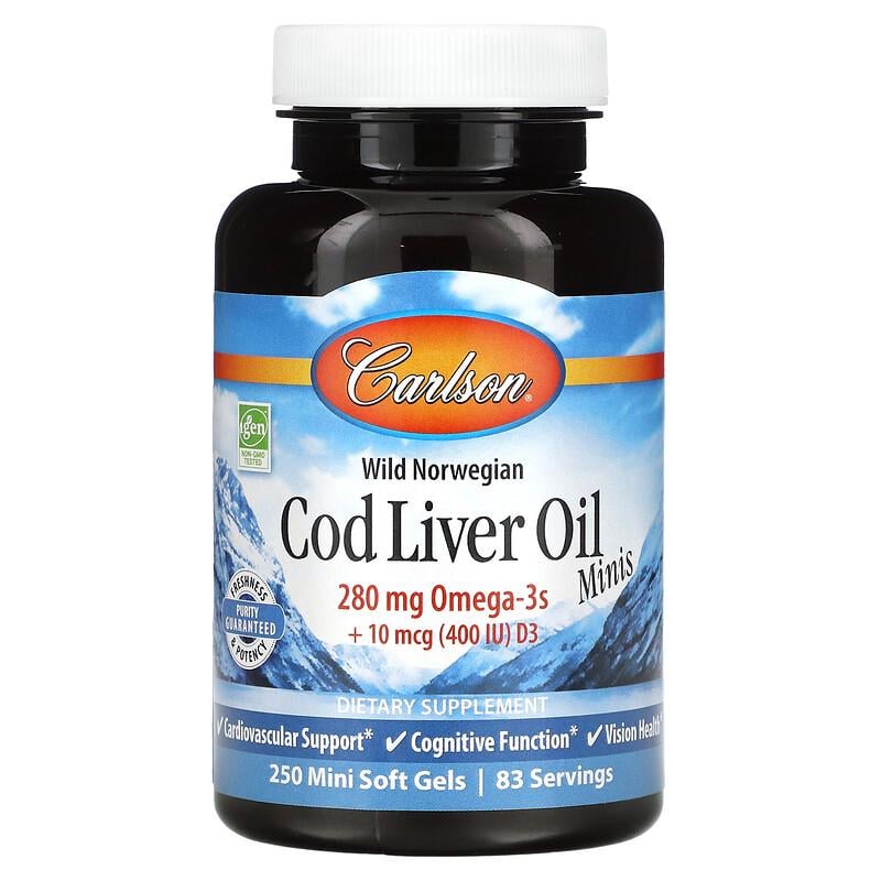 Масло из печени трески Carlson Wild Norwegian Cod Liver Oil Minis 250 Mini Soft Gels