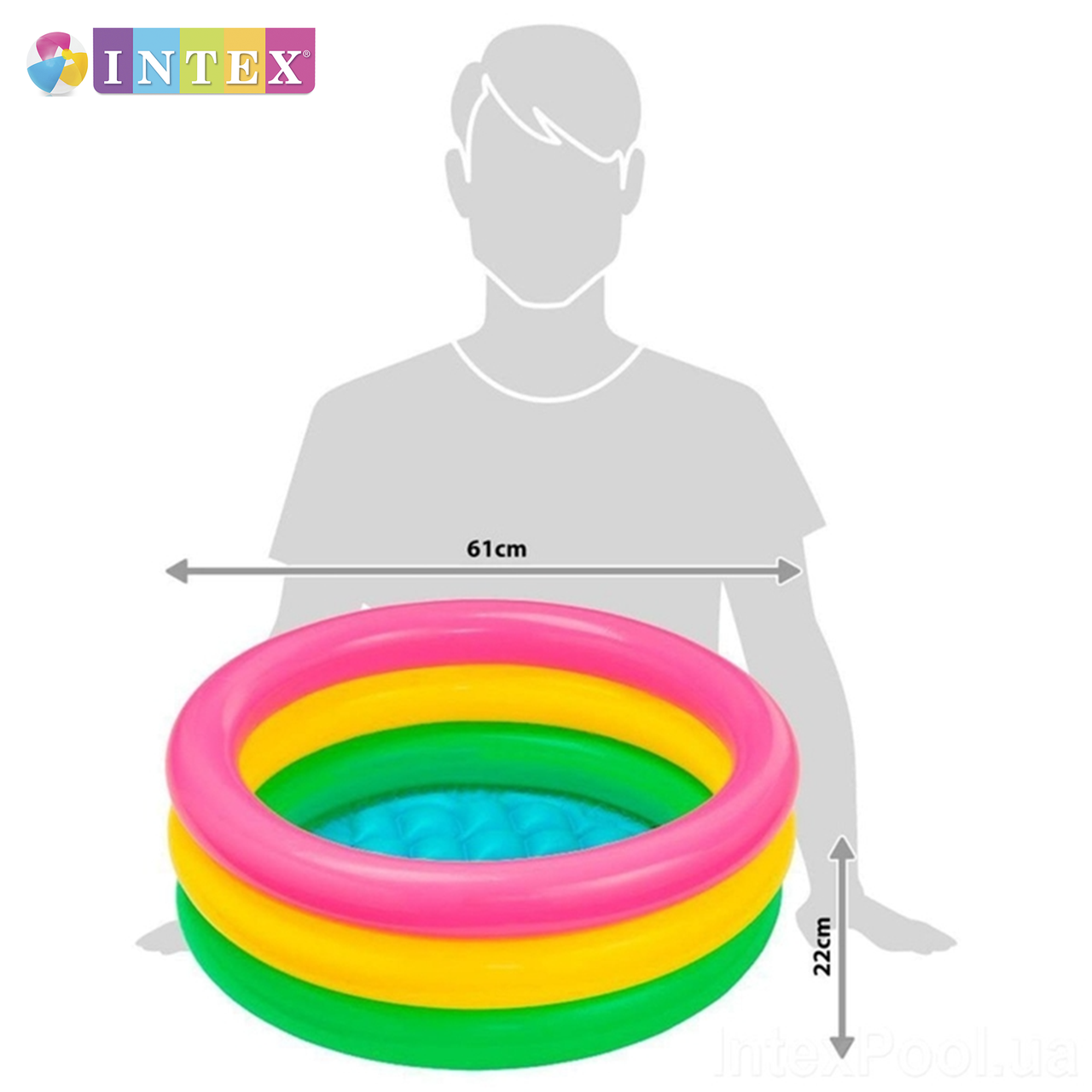 Басейн надувний дитячий Inteх 57107 NP Веселка 61х22 см 33 л від 1 до 3 років (14951243) - фото 3