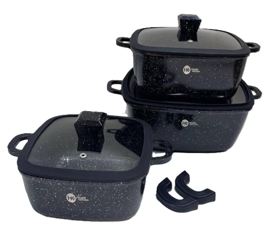 Набір квадратних каструль Higher Kitchen HK-323 Чорний (25580313) Набір квадратних каструль Higher Kitchen HK-323 Чорний (25580313)