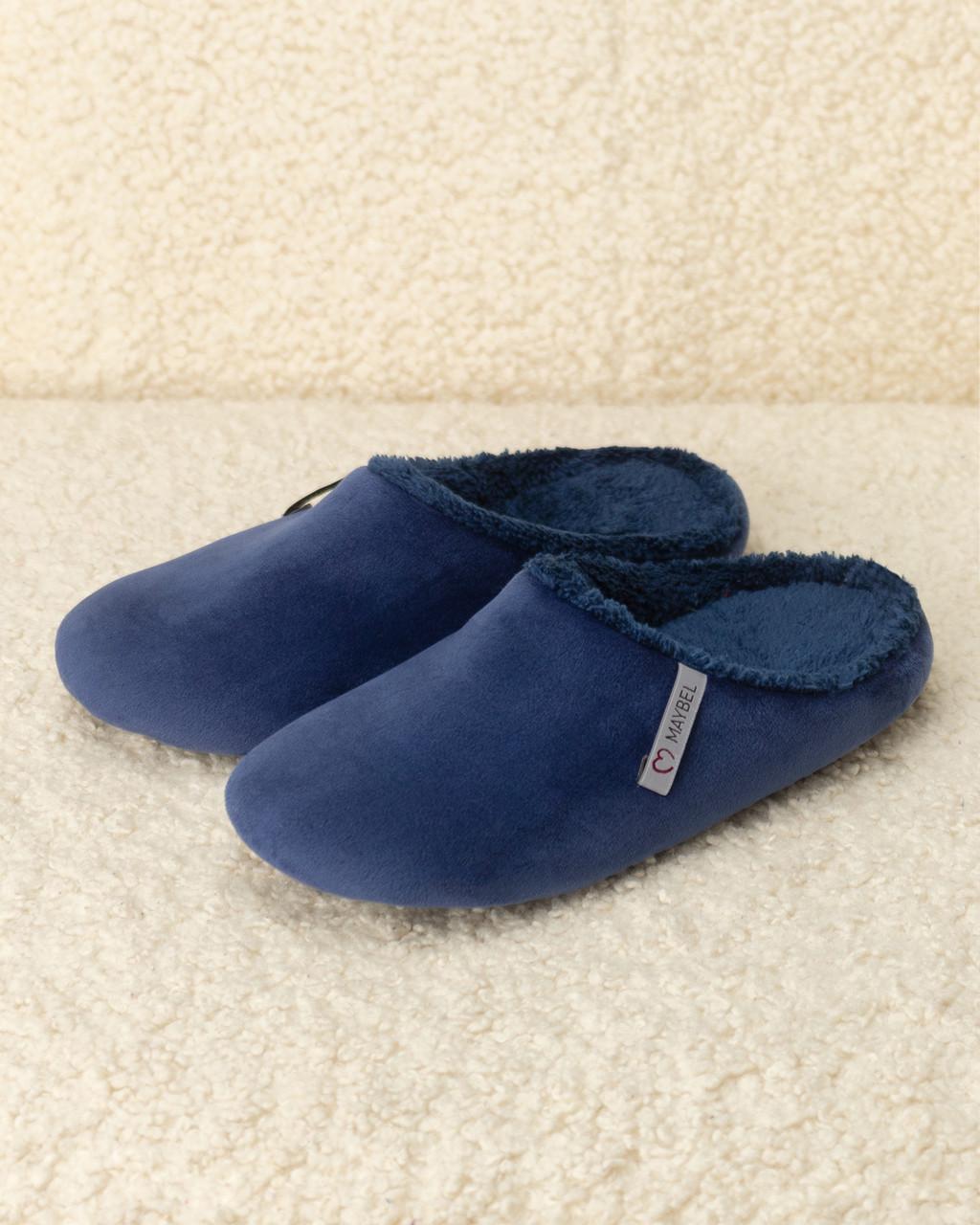 Тапочки домашние велюровые утепленные закрытые Темно-синий (2169043158)