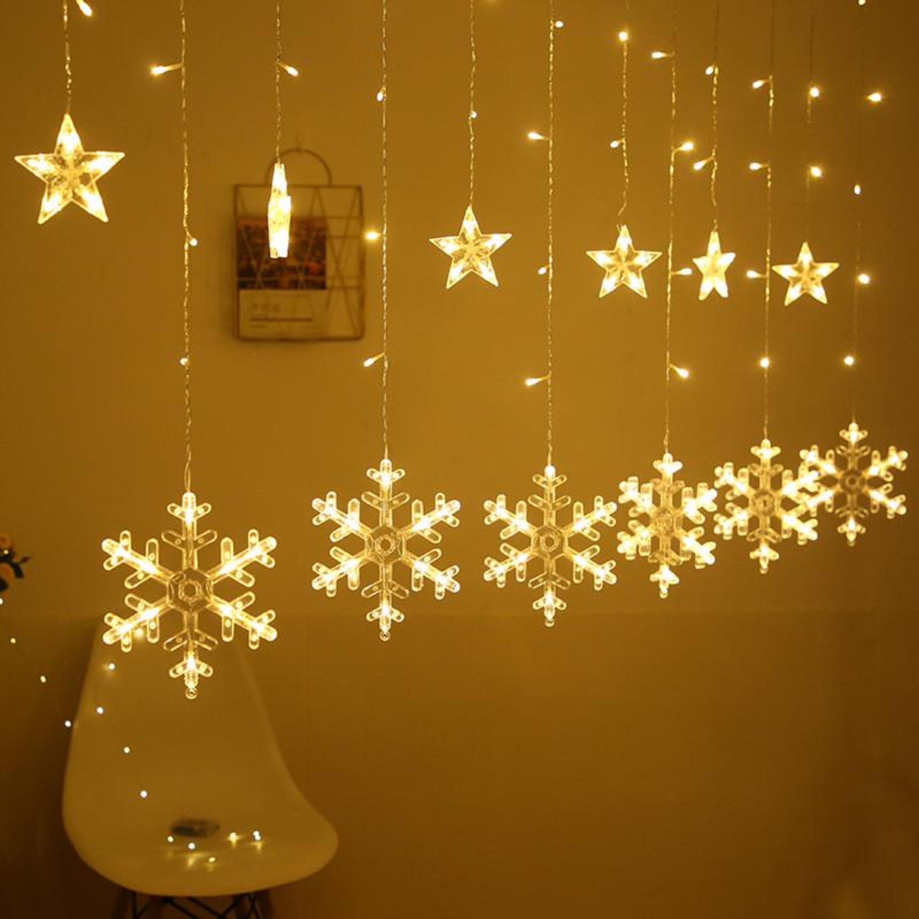 Гірлянда-штора світлодіодна П'ятикутна зірка/Сніжинка Білий теплий (WLS-QX-CL2104W)