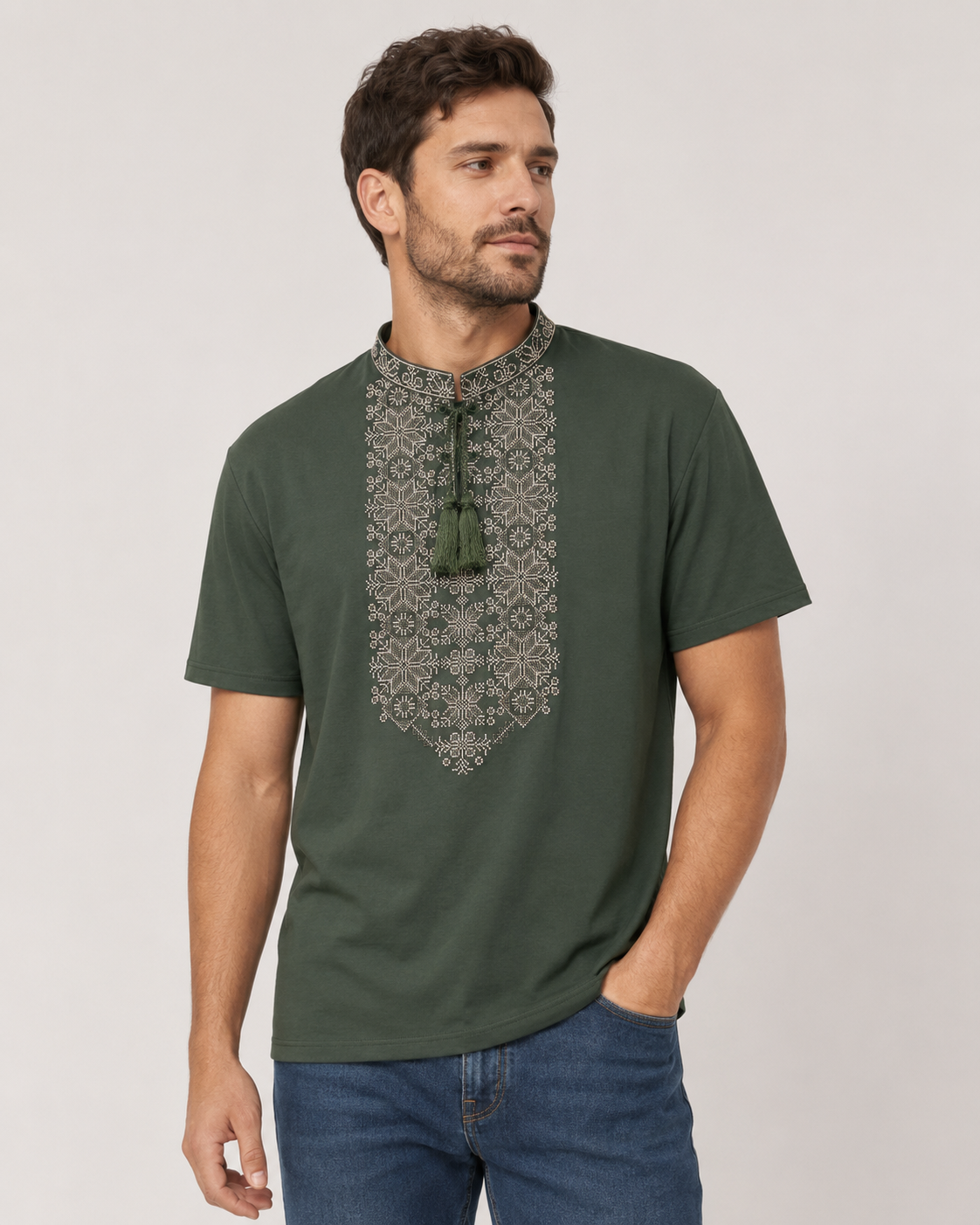 Футболка-вышиванка мужская XRmaster Казимир трикотажная 3XL Хаки (0002549-XXXL)