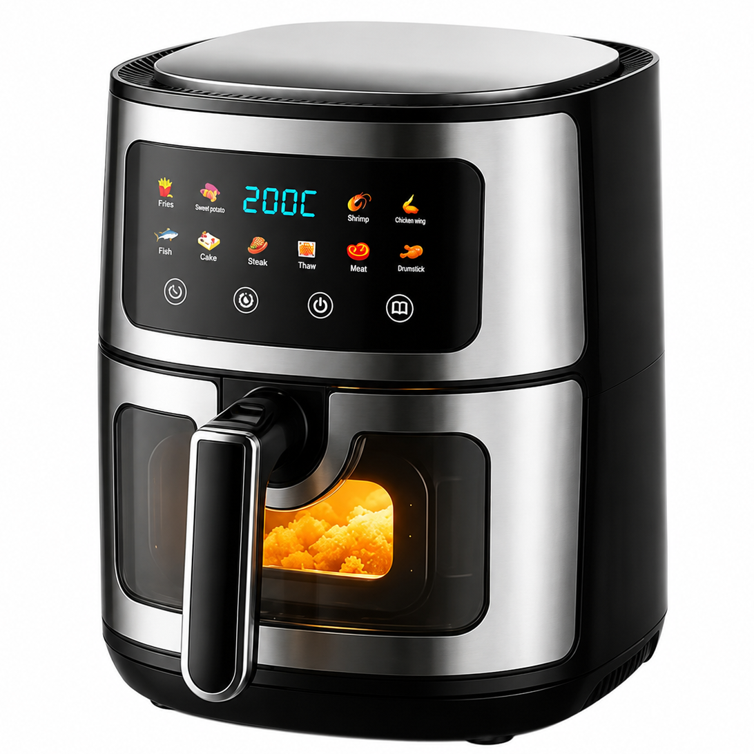 Аэрофритюрница Air Fryer RIAS AF-13 сенсорная с окном 1300W 8 л Grey (3_08630)