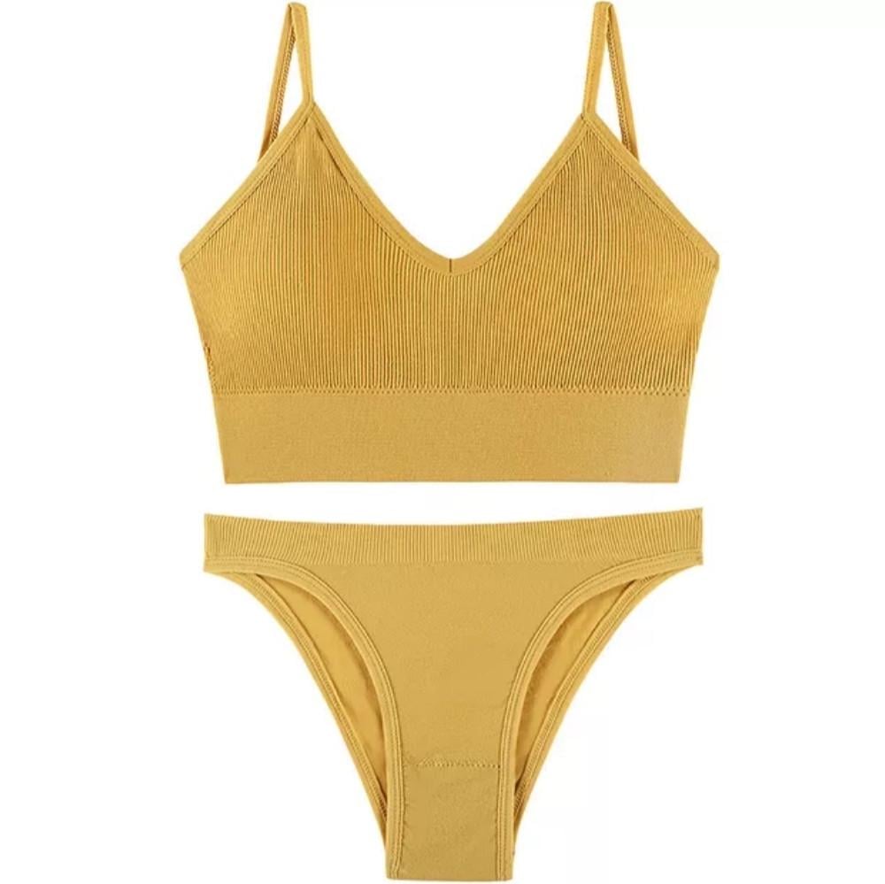 Комплект нижнего белья в рубчик M/L Желтый (1726732083) - фото 1