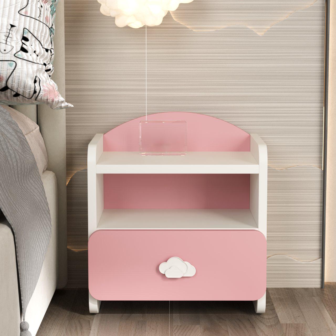 Тумба прикроватная детская Win Мебель Sunshine МДФ RAL 9003 матовый белый/RAL 3015 розовый (27775490)