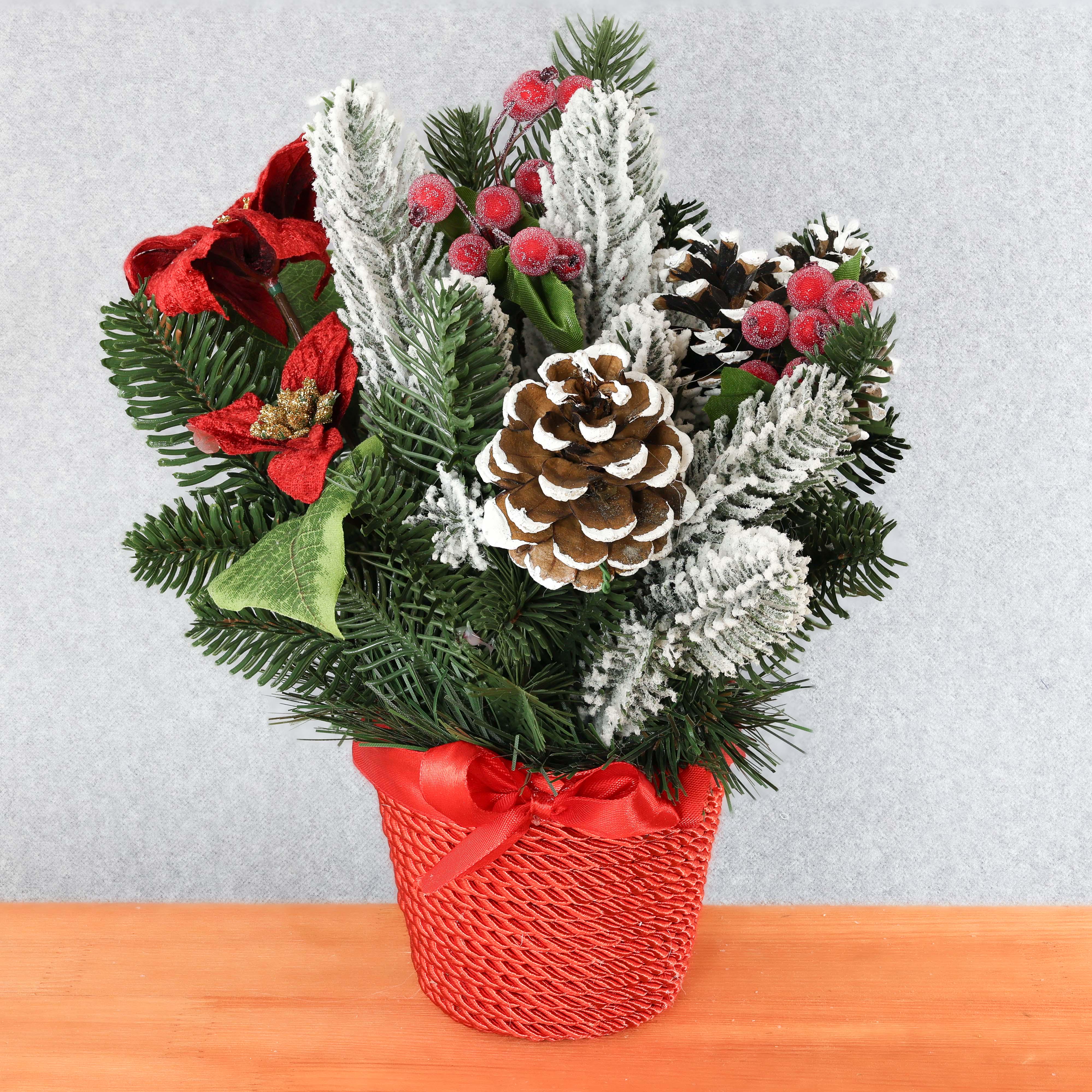 Новогодняя композиция GALA DECOR на стол из веревки шишек и ягод 20х25 см (К2520П)