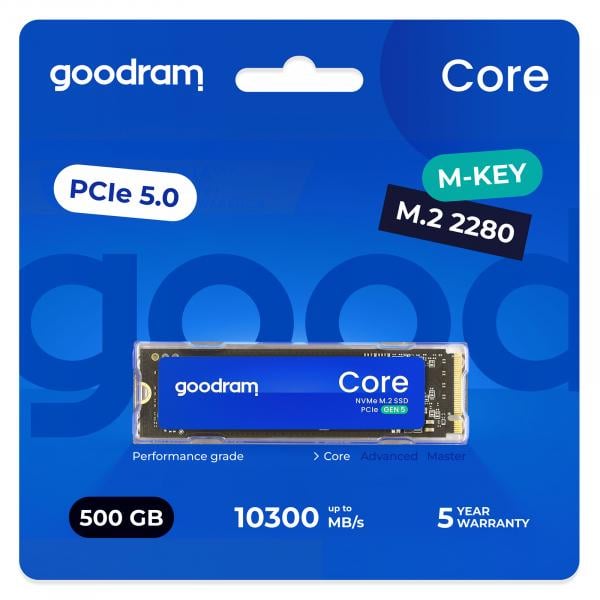 SSD-накопитель Goodram Core 500GB M.2 2280 PCIe 5,0x4 NVMe 3D NAND (SSDR-GRC01-500-80)