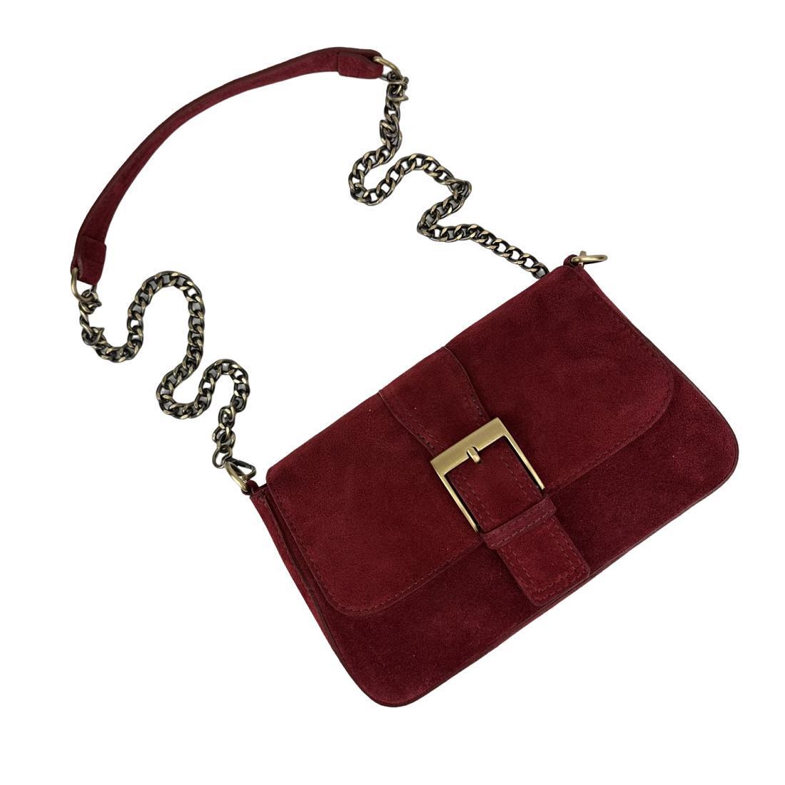 Сумка жіноча замшева Firenze Italy F-IT-012BO з ланцюжком Бордовий (2656558932) - фото 8