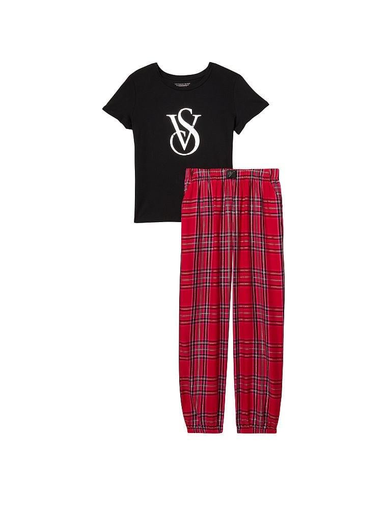 Костюм фланелевий домашній Victoria's Secret футболка/штани XS Червоно-чорний (68523582)
