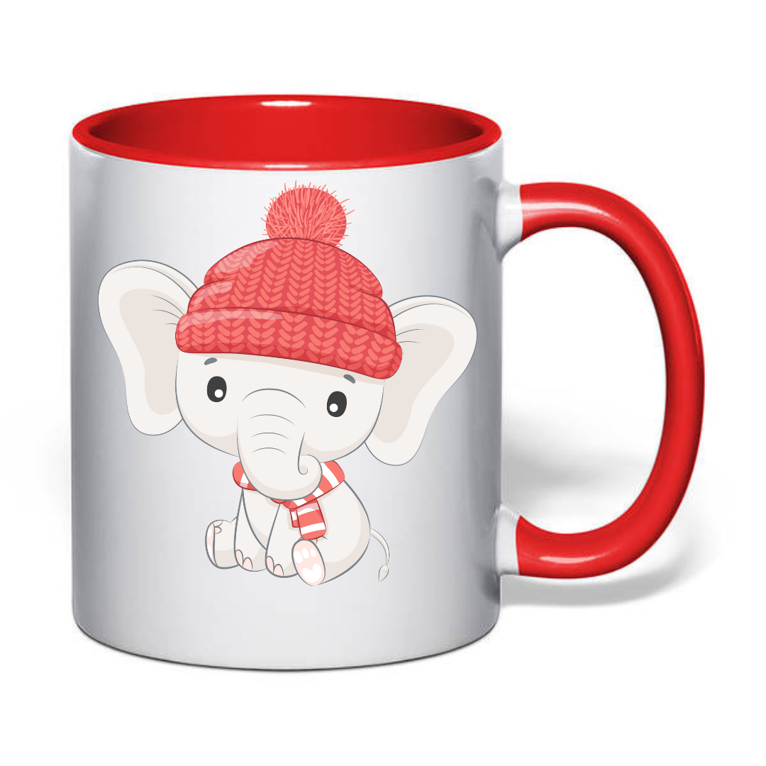 Чашка с принтом Новогодний слоник 330 мл Белый с красным (001149)