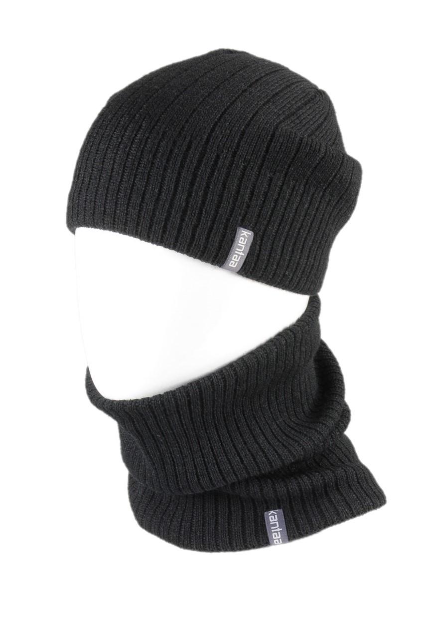 Вязаная шапка Кahta Fashion Hat с Buff снуд унисекс р. 57-58 Черный (OC-049)