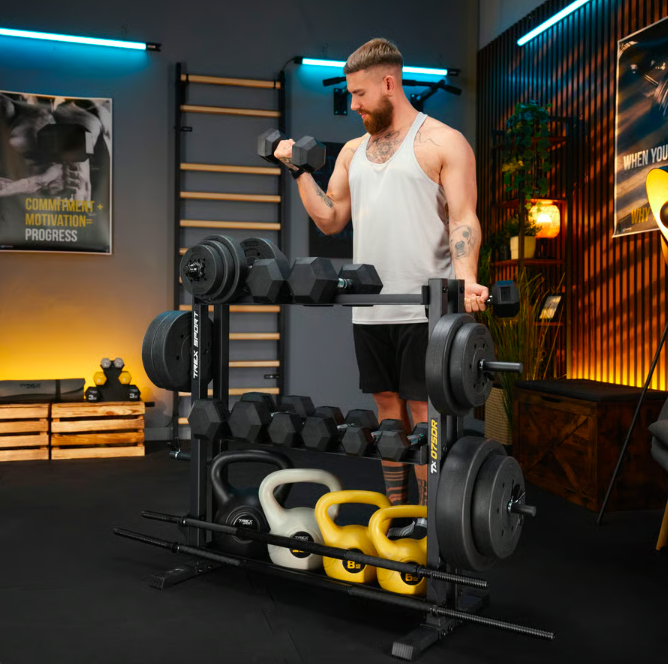 Стійка 3-рівнева TREX Sport TX-075DR для гантелей/грифів/гирь (5093) - фото 14