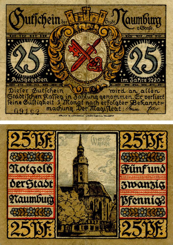 Колекційна банкнота Німеччина Нотгельд 25 пфеннігів 1920 F-VF Наумбург (Б18590)