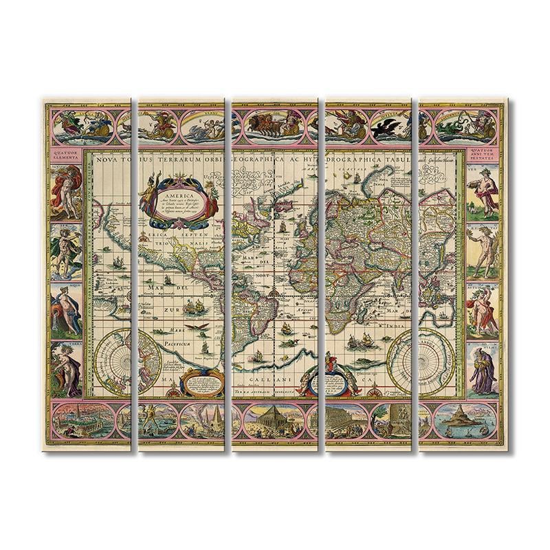 Винтажная карта Старинная карта мира географическая Америки 5 модулей 90x135 см