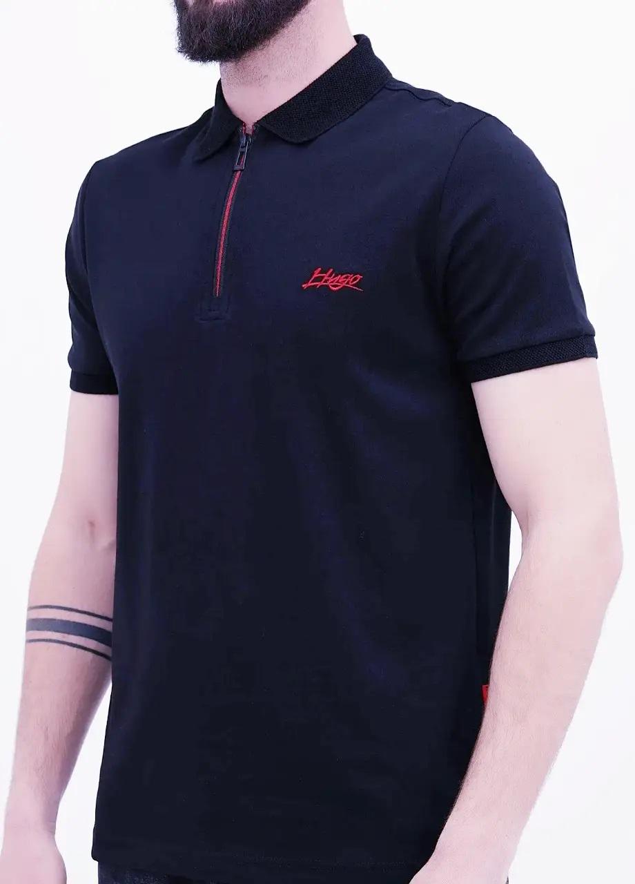 Поло мужское Hugo Boss Zipp Handwritten Red Logo HB-16164 XL Dark Blue