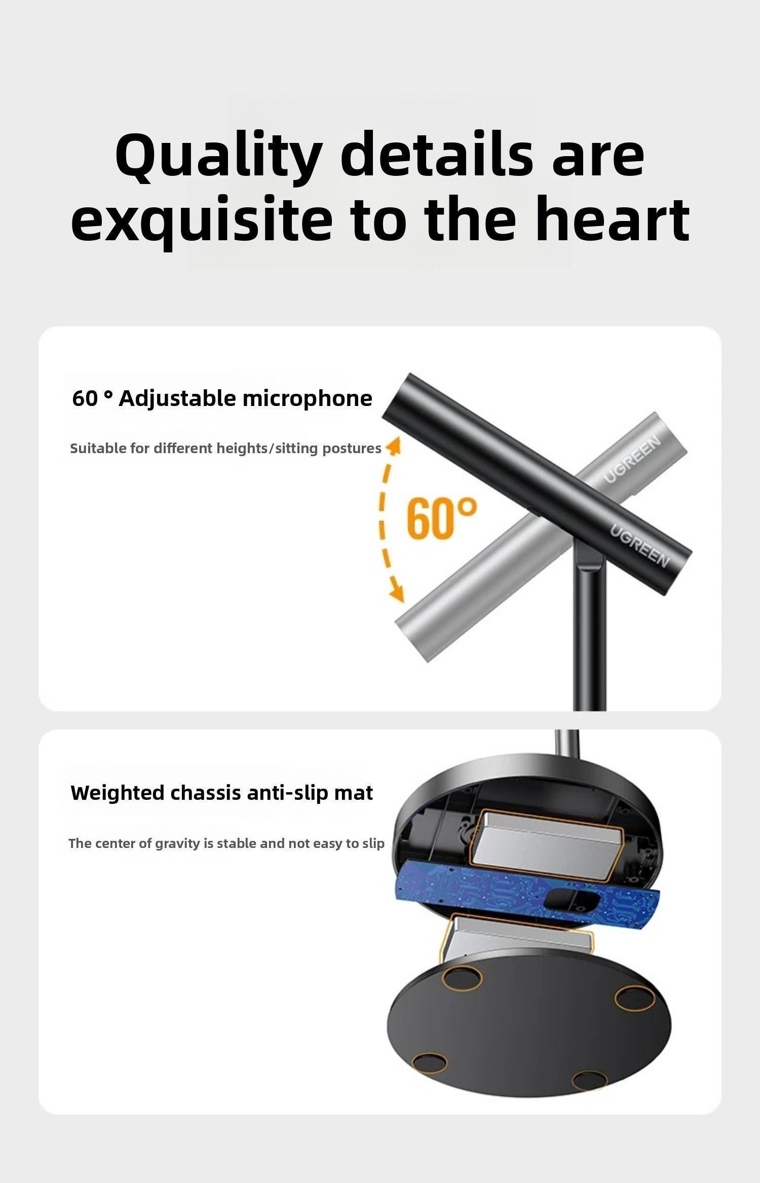 Мікрофон настільний Ugreen 360° 96 кГц/24 Чорний (55343) - фото 9 Мікрофон настільний Ugreen 360° 96 кГц/24 Чорний (55343) - фото 9
