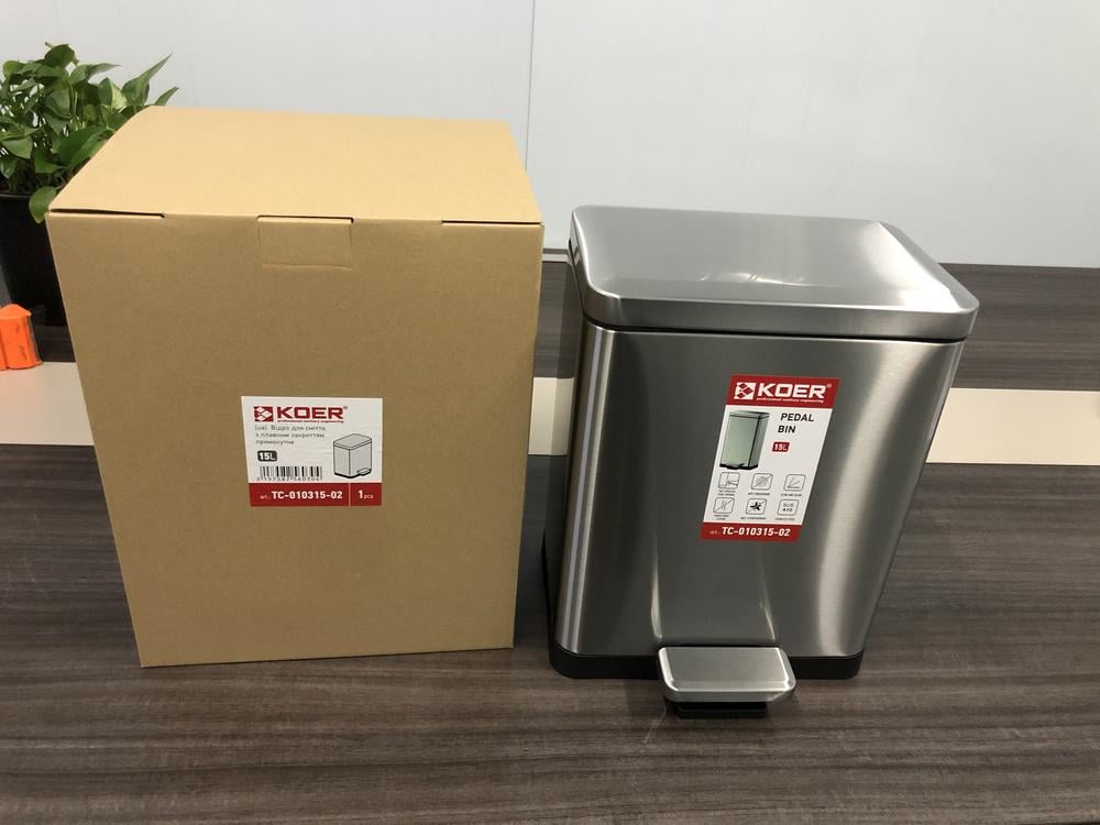 Ведро для мусора KOER TC-010315-02 15 л с плавным закрытием прямоугольное нержавеющая сталь (KR5603) - фото 12 Ведро для мусора KOER TC-010315-02 15 л с плавным закрытием прямоугольное нержавеющая сталь (KR5603) - фото 12