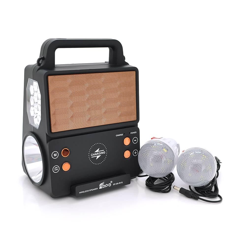 Ліхтар переносний KENSA FP-05-W-S-L/Solar/FM/MP3/Bluetooth/AUX 2 лампи дод. освітлення 2 режими заряд від 5V батарея 2х18650 (31683)