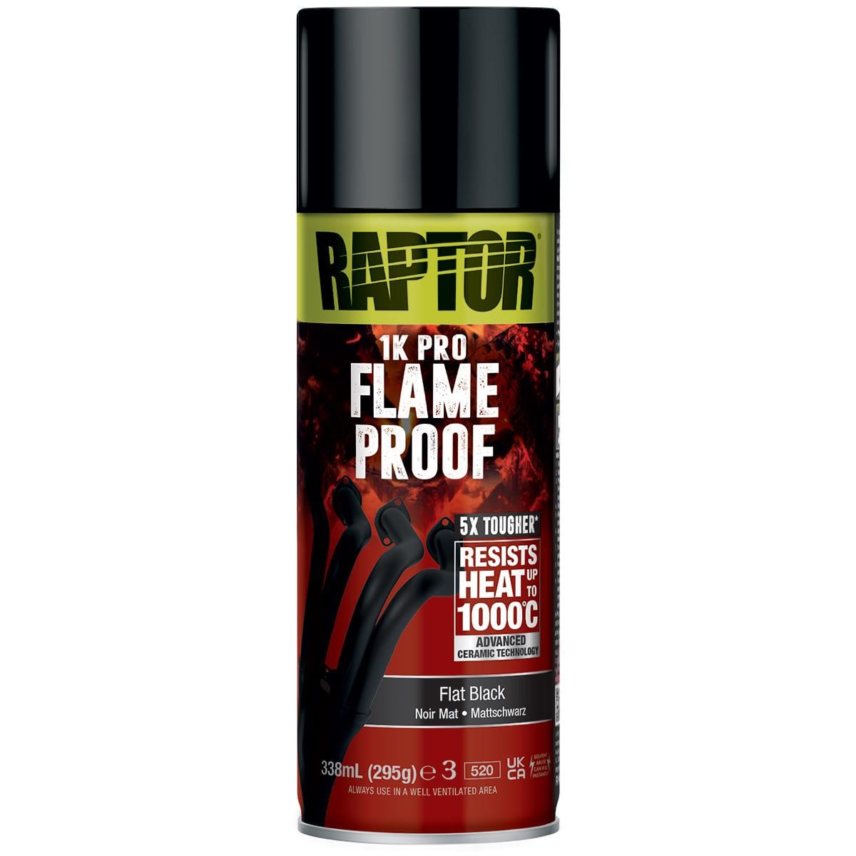 Термостойкое покрытие повышенной прочности RAPTOR Flameproof до 1000 °C 338 мл Черный