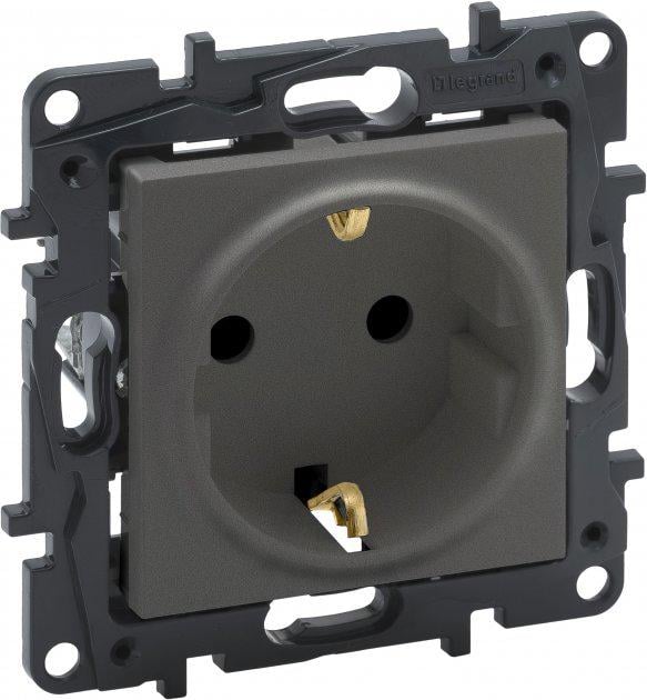 Розетка 220В Legrand 863421 Niloe Step 16A пластикова із заземленням Schuko без захисної кришки без шторок для врізного монтажу Сталевий