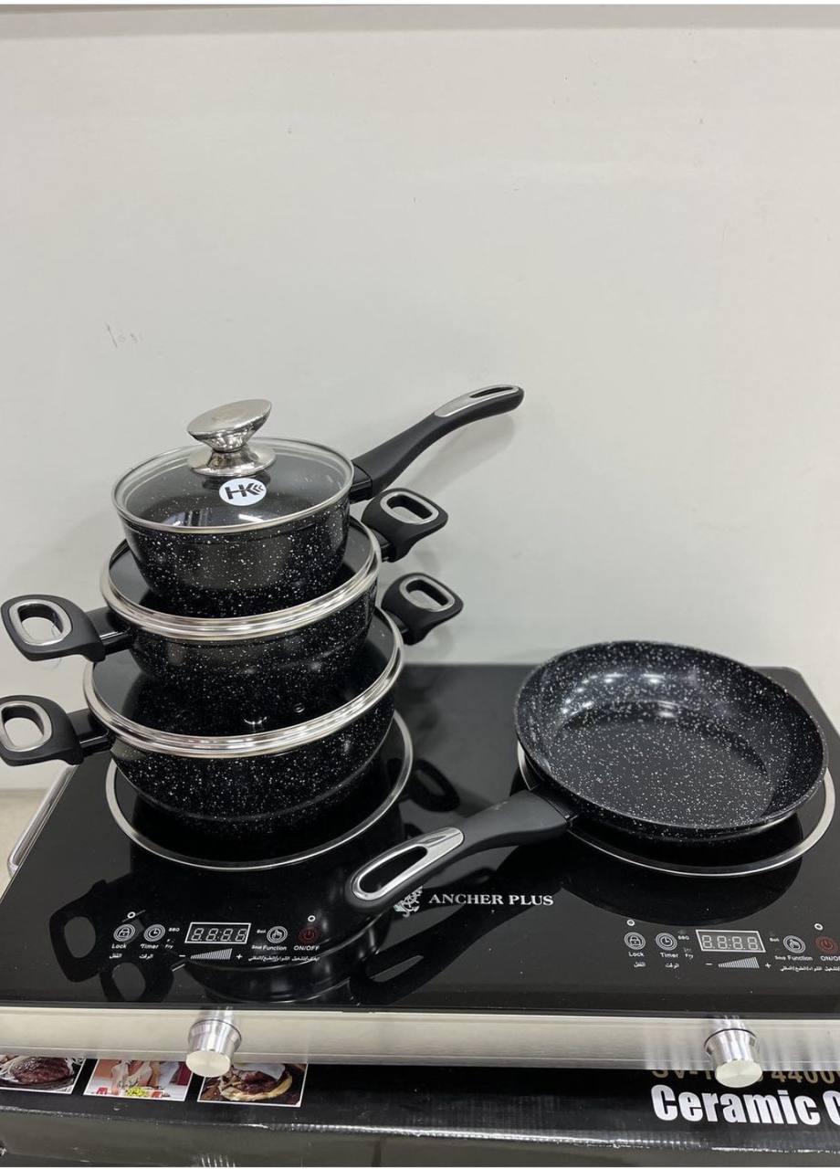 Набір посуду Higher НК-314 зі сковородою граніт 7 пр. Чорний (HK-30758) - фото 3 Набір посуду Higher НК-314 зі сковородою граніт 7 пр. Чорний (HK-30758) - фото 3